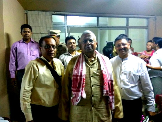 Left to Right : Suman Munshi With HE Tathagata Roy Governor Tripura and Mr. Chakraborty Head Assam House