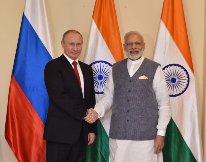 The Prime Minister, Shri Narendra Modi with the President of Russian Federation, Mr. Vladimir Putin