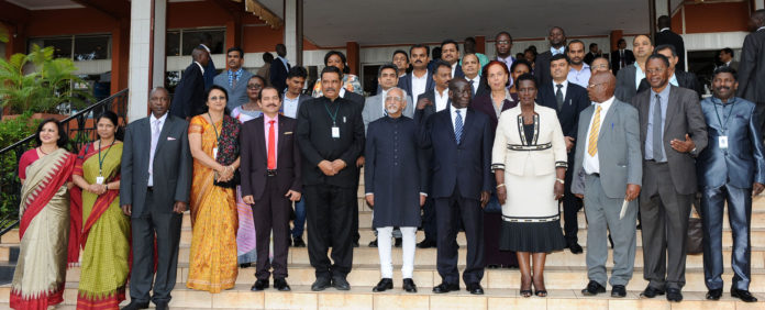 Vice President Shri M. Hamid Ansari with the delegates at the India-Uganda Business Meeting, in Kampala