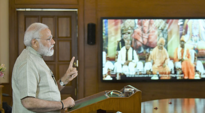 The Prime Minister, Shri Narendra Modi addressing the Centenary Celebrations of Bharat Sevashram Sangha, via video conference, in New Delhi on May 07, 2017.