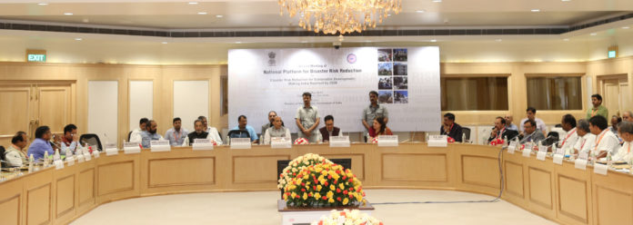 The Union Home Minister, Shri Rajnath Singh chairing a Ministerial Session during second meeting of the National Platform for Disaster Risk Reduction (NPDRR), in New Delhi on May 15, 2017. The Union Minister for Women and Child Development, Smt. Maneka Sanjay Gandhi, the Union Minister for Agriculture and Farmers Welfare, Shri Radha Mohan Singh, the Ministers of State for Home Affairs, Shri Hansraj Gangaram Ahir and Shri Kiren Rijiju, the LG of Andaman and Nicobar Islands, Prof. Jagdish Mukhi and other dignitaries are also seen.