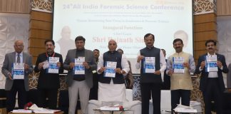 The Union Home Minister, Shri Rajnath Singh releasing a souvenir, during the inauguration of the 24th All-India Forensic Science Conference, in Ahmedabad on February 10, 2018.