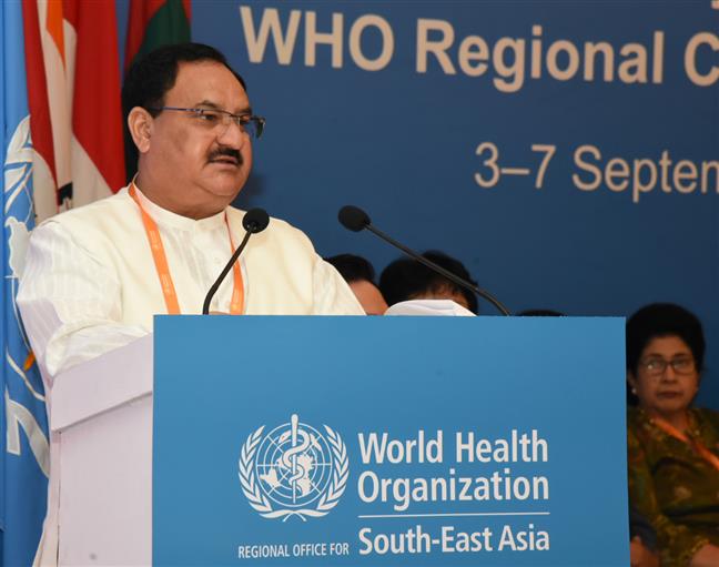 The Union Minister for Health & Family Welfare, Shri J.P. Nadda addressing at the ‘71st Session of the WHO Regional Committee for South-East Asia’, in New Delhi on September 03, 2018.