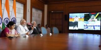 The Prime Minister, Shri Narendra Modi, the Prime Minister of Bangladesh, Ms. Sheikh Hasina, the Chief Minister of West Bengal, Ms. Mamata Banerjee and the Chief Minister of Tripura, Shri Biplab Kumar Deb jointly dedicate three projects in Bangladesh via Video Conference, in New Delhi on September 10, 2018.