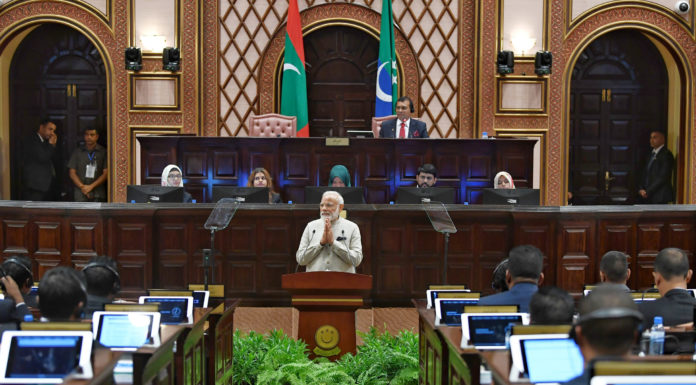 The Prime Minister, Shri Narendra Modi addressing the Majlis, the Parliament of Maldives, in Male, Maldives on June 08, 2019.