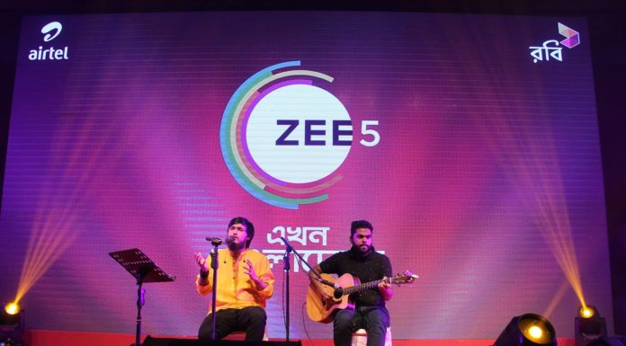 Singer Moinul Hasan Nobel performing at the ZEE5 and Robi Axiata's press-con in Bangladesh