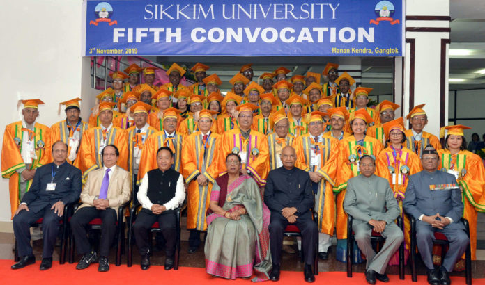 The President, Shri Ram Nath Kovind at the 5th convocation of Sikkim University, in Gangtok, Sikkim on November 03, 2019.