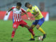 ATK's Prabir Das and KBFC's Halicharan Narzary vie for the ball in their Hero ISL clash today