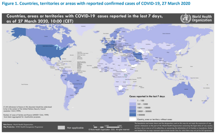 COVID-19 Report By WHO on 27 Mar 2020