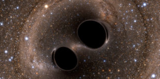 Black hole collision and merger releasing gravitational waves