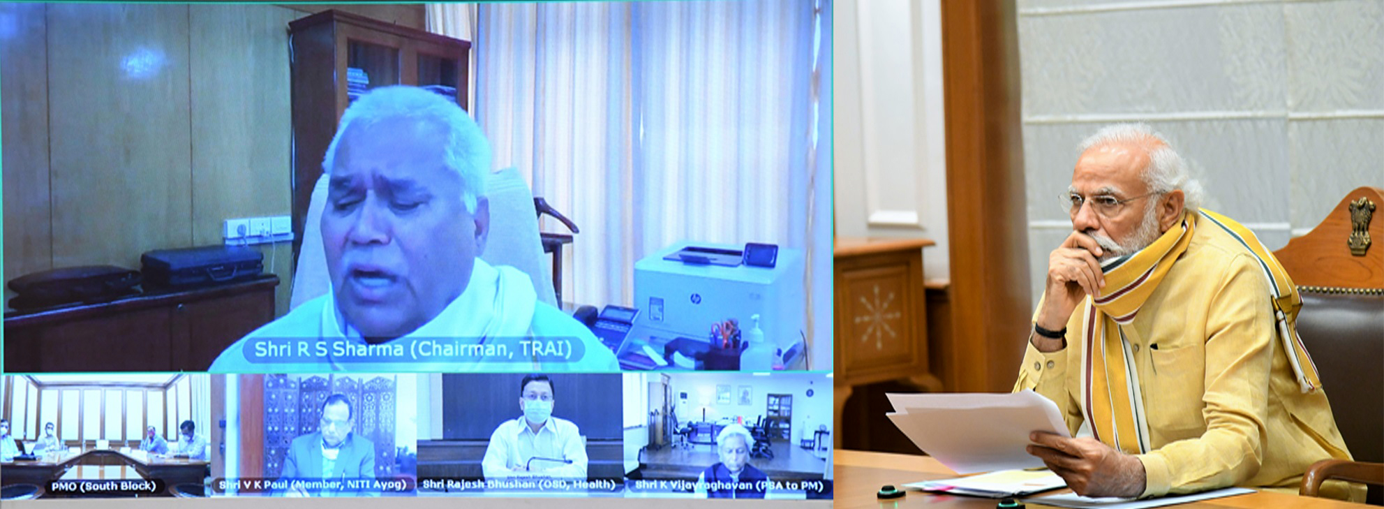The Prime Minister, Shri Narendra Modi chairing the high-level meeting to review the planning and preparations for vaccination against Covid-19, through video conferencing, in New Delhi on June 30, 2020.
