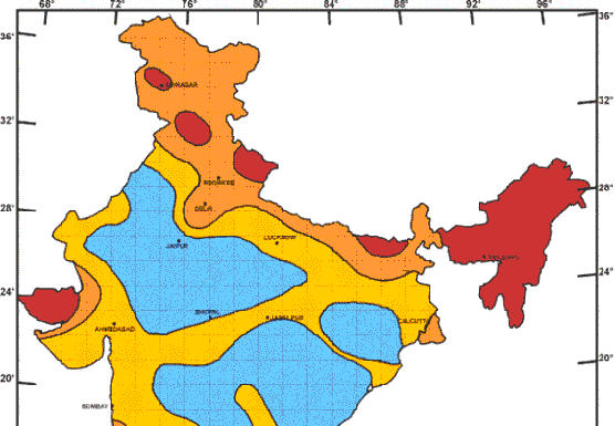 Revised earthquake hazard zone map of India by Wikipedia