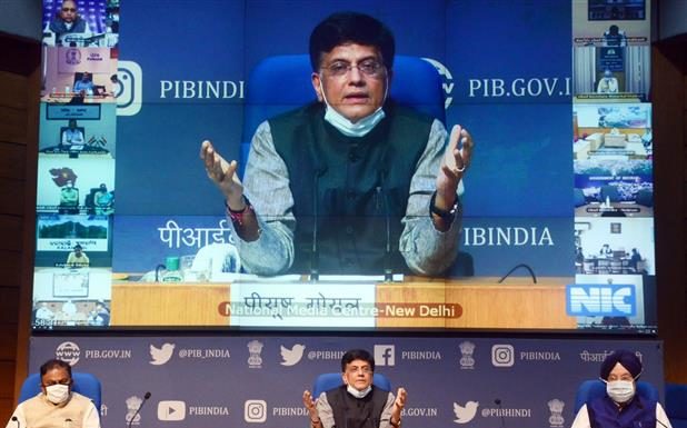 The Union Minister for Railways and Commerce & Industry, Shri Piyush Goyal addressing at the virtual release of the ranking of States with reference to State Business Reforms Implementation, in New Delhi on September 05, 2020. The Minister of State for Housing & Urban Affairs, Civil Aviation (Independent Charge) and Commerce & Industry, Shri Hardeep Singh Puri and the Secretary, DPIIT, Dr. Guruprasad Mohapatra are also seen.