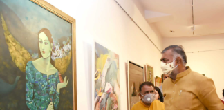 The Minister of State for Culture and Tourism (Independent Charge), Shri Prahlad Singh Patel visiting the ‘Akshaya Patra & Karo Na Salaam’ Exhibition of Artworks by Women Artists, on the occasion of the International Women’s Day, in New Delhi on March 08, 2021.