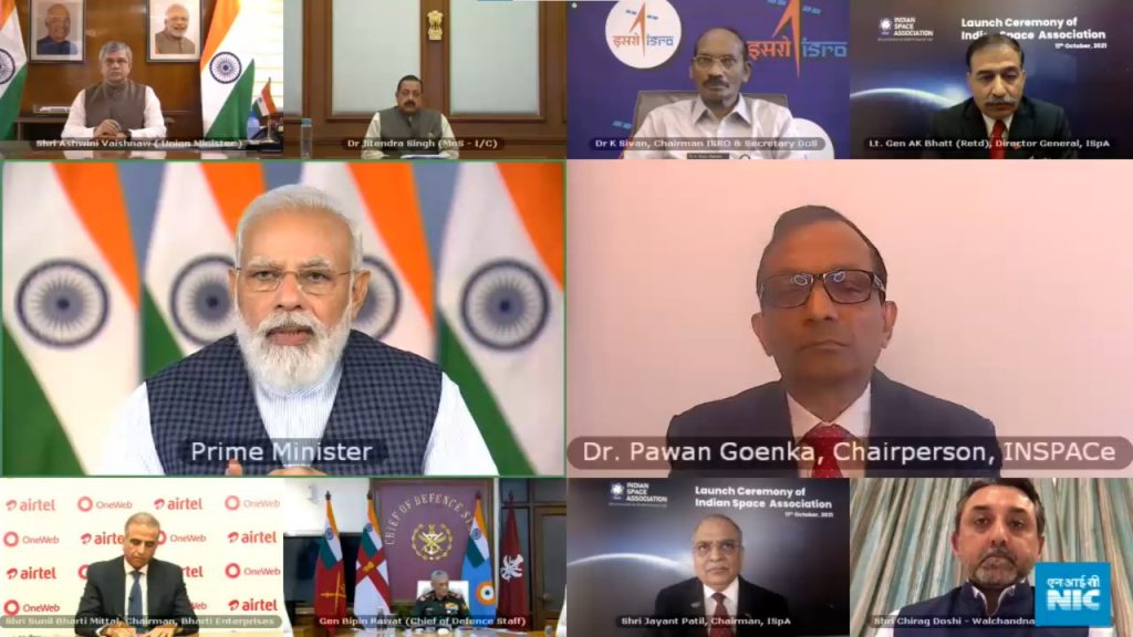 The Prime Minister, Shri Narendra Modi addressing at the launch of the Indian Space Association (ISpA), through video conferencing, in New Delhi on October 11, 2021