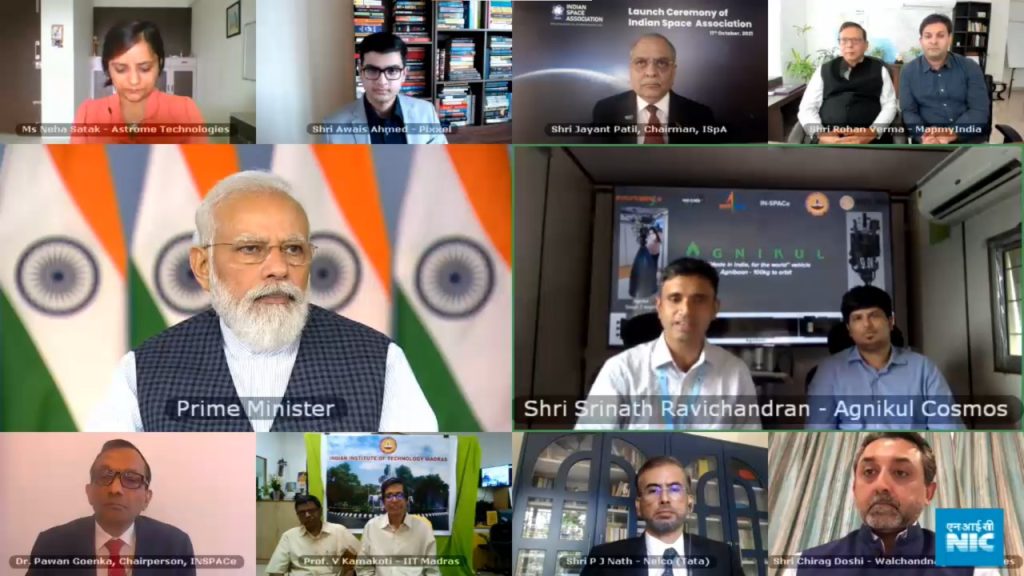 The Prime Minister, Shri Narendra Modi addressing at the launch of the Indian Space Association (ISpA), through video conferencing, in New Delhi on October 11, 2021