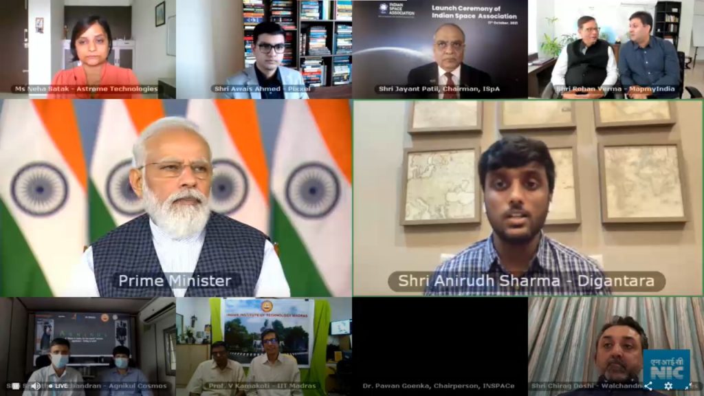 The Prime Minister, Shri Narendra Modi addressing at the launch of the Indian Space Association (ISpA), through video conferencing, in New Delhi on October 11, 2021