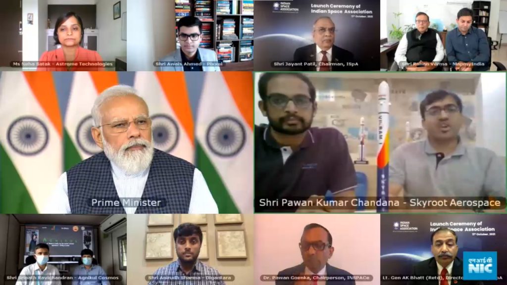 The Prime Minister, Shri Narendra Modi addressing at the launch of the Indian Space Association (ISpA), through video conferencing, in New Delhi on October 11, 2021