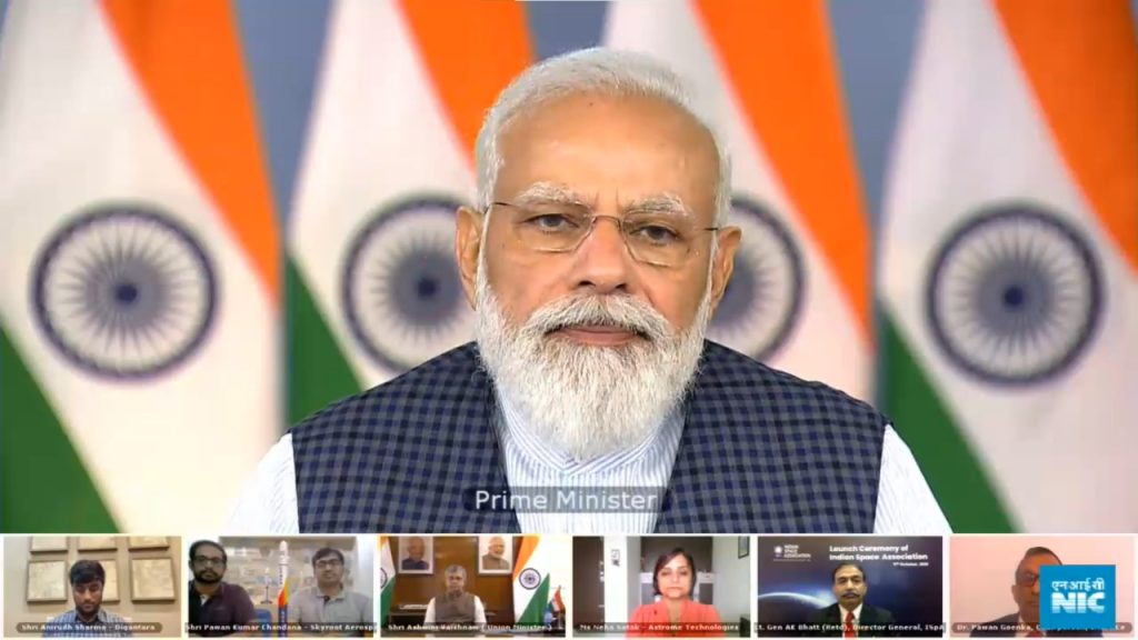 The Prime Minister, Shri Narendra Modi addressing at the launch of the Indian Space Association (ISpA), through video conferencing, in New Delhi on October 11, 2021