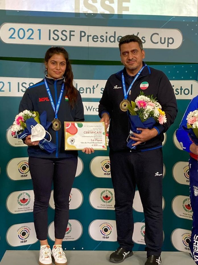 Manu Bhaker and Olympic champion Javad Foroughi win Air Pistol Mixed Team gold in President’s Cup