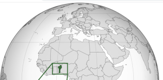 Benin on World Map by Wikipedia