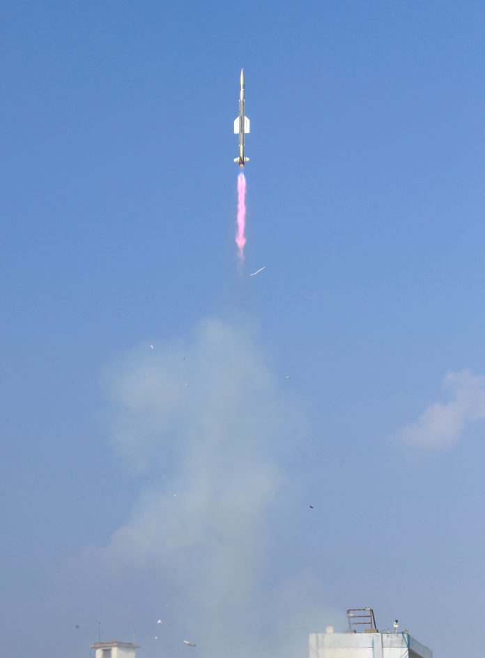 Vertical Launch Short Range Surface to Air Missile successfully flight tested by Defence Research & Development Organisation (DRDO) from Integrated Test Range, Chandipur, off the coast of Odisha on December 07, 2021.