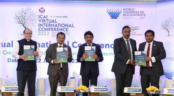 CA. Nihar N Jambusaria, President,ICAI,  CA. (Dr.) Debashis Mitra, Vice-President, ICAI, CA. Atul Kumar Gupta, Past President, ICAI and CA. Prafulla P Chhajed, Past President and CA. Manish Gadia, Chairman, Western India Regional Conference (WIRC) of ICAI during the Conference.